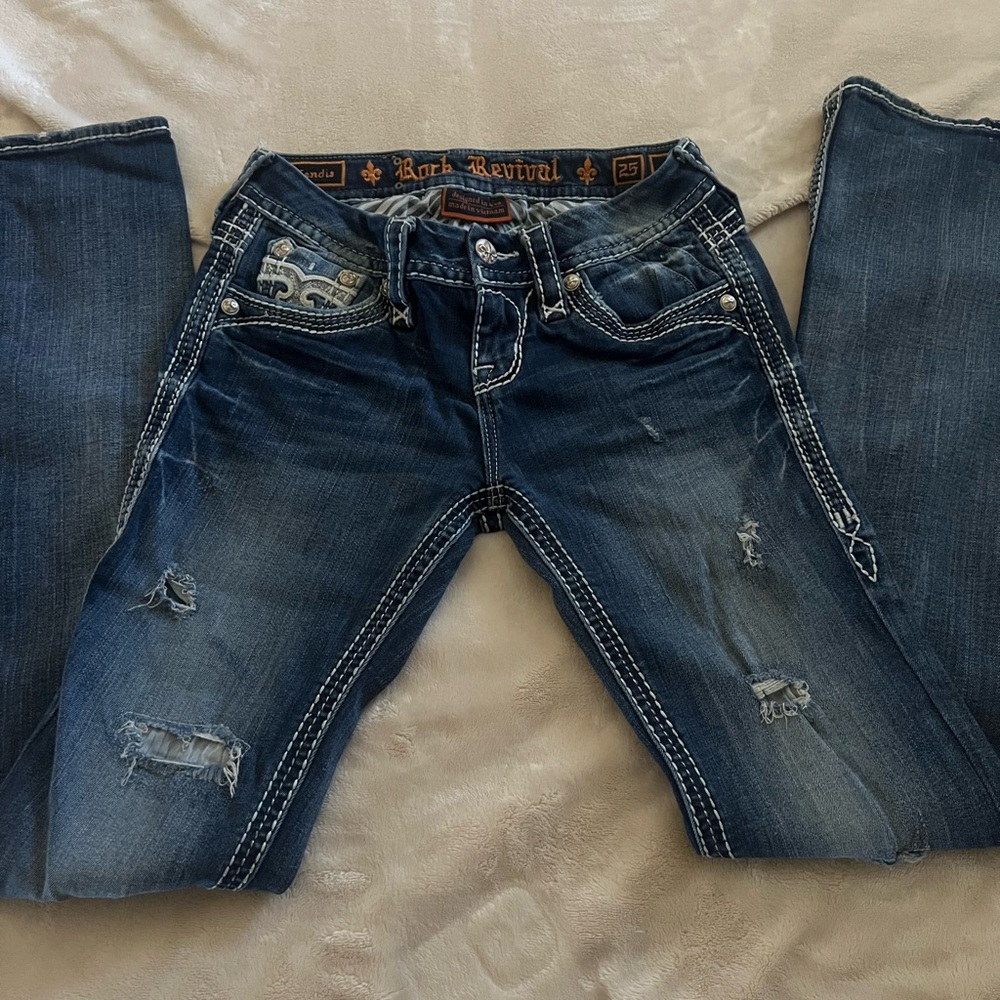 Rock Revival Dark wash ripped Blue Jeans